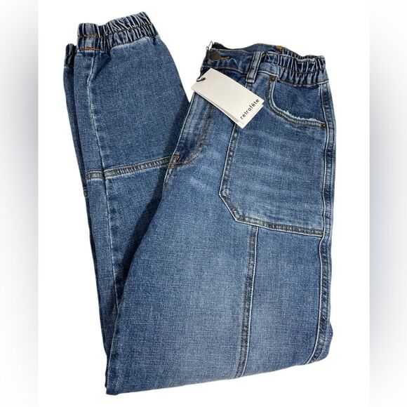 NWT Retrofête Carter Pant Jeans in Dark Bluejay Size 26 High Rise Barrel Jogger - Picture 8 of 13